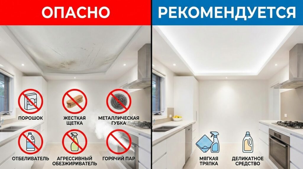 Что нельзя использовать для мыть натяжного потолка